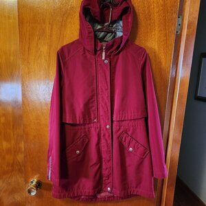 Women's Medium Nautica Red Full Zip Hooded Rain Utility Jacket
